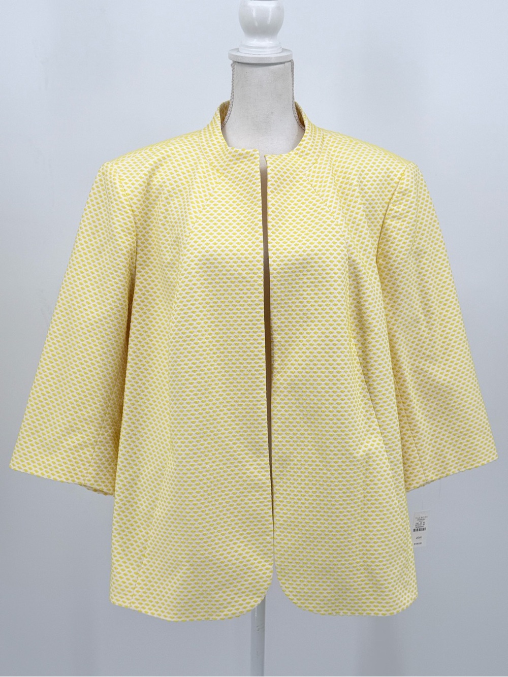 Talbots Woman Textured Open Front Jacket 20W Plus Yellow White Cotton Blend NWT